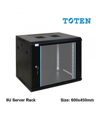 TOTEN 9U Wall Mount Rack  (W600 x D450 x H501mm) Glass Door